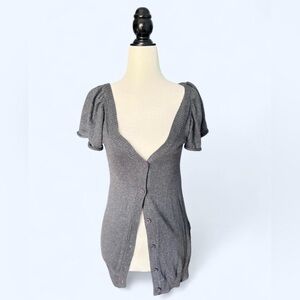 Vintage 725 Originals Womens Charcoal Cozy Core Coquette Ruffled Sleeve Cardigan